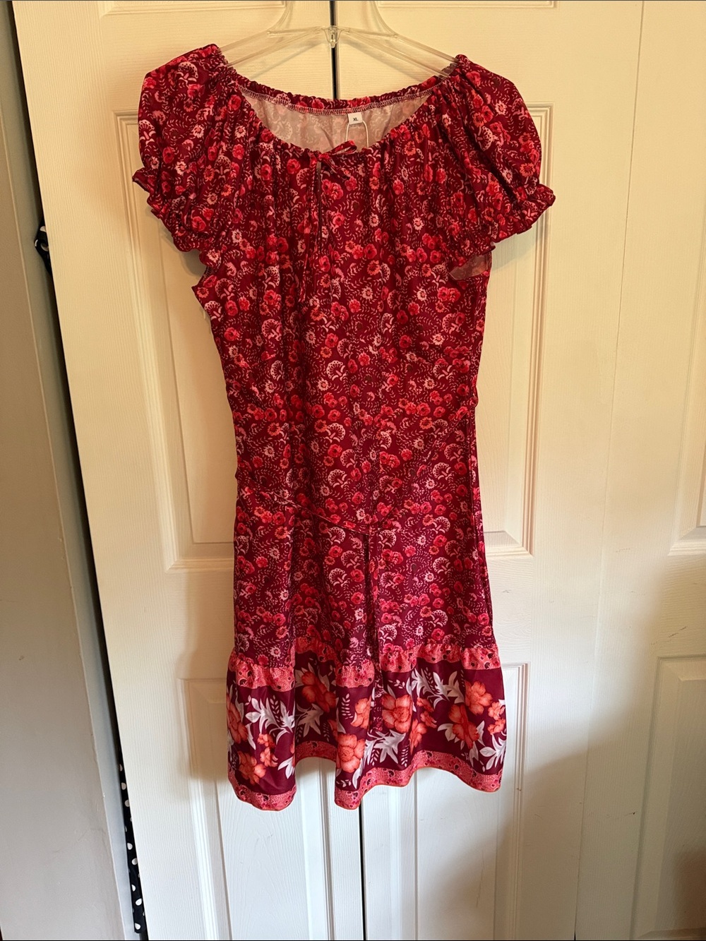 Women’s Red/Rust Floral Ruffle Sleeve Dress